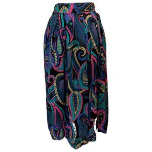 Vintage 80s High Waist Paisley Forest Fairy Whimsygoth Maxi Skirt Retro Sz 12